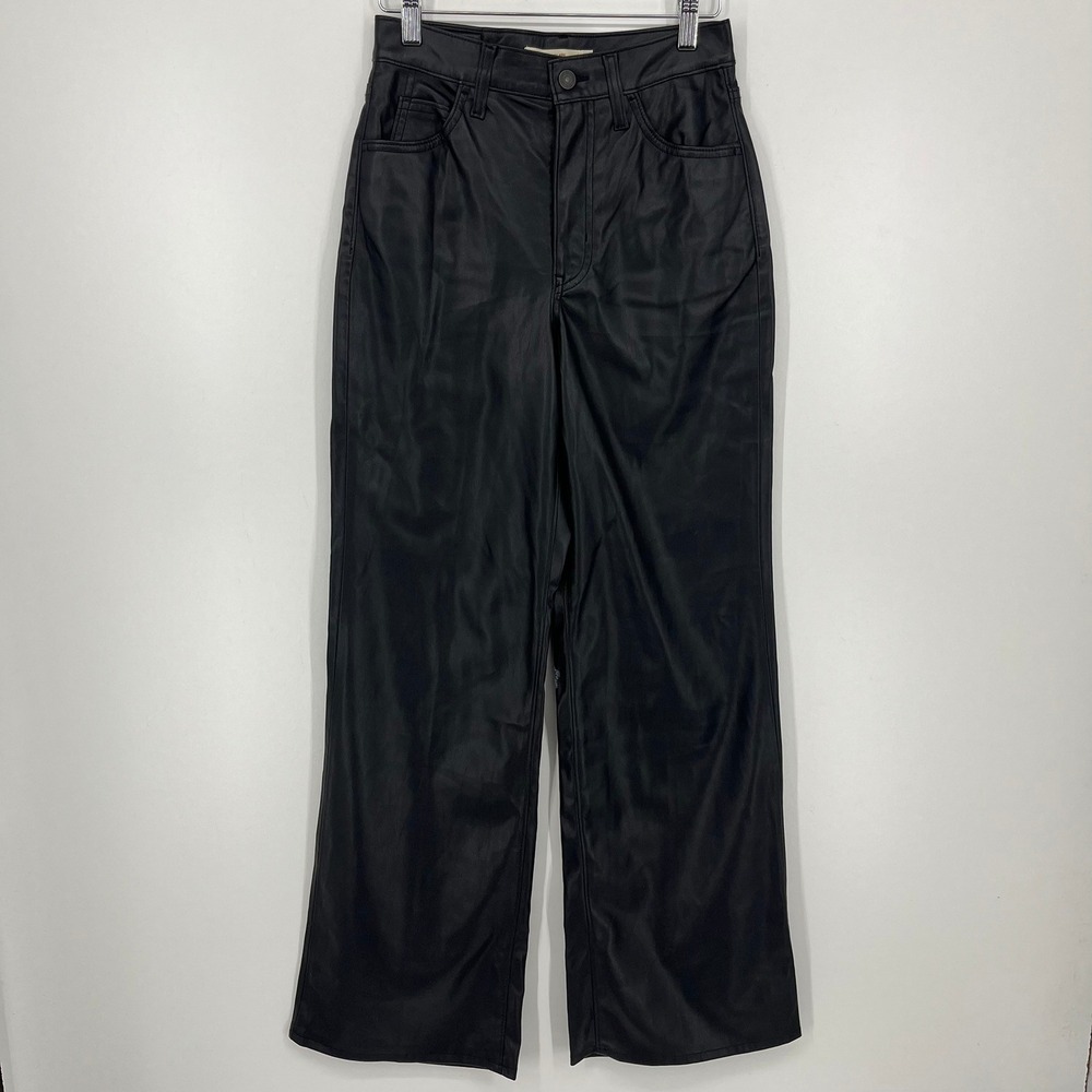 Levis 70s High Flare Faux Leather Pants Black High Rise A1601-0000 Womens 26x32
